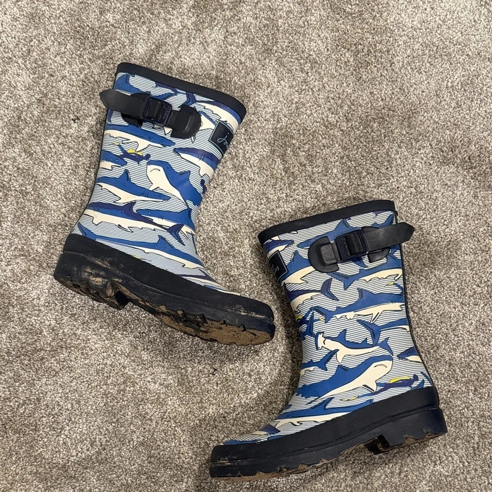 Joules Blue Shark Pattern Kids Rain Boots